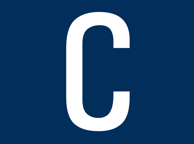 Capital letter C, set in white on a navy background